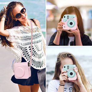 MOSISO Camera Case Compatible with Fujifilm Instax Mini 7+ Instant Camera, PU Leather Protective Case Cover Carrying Storage Bag with Adjustable Shoulder Strap, Pink