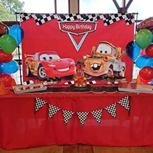 Cartoon Car Backdrop Children Boys Birthday Party Backdrops Car Racing Story Black White Grid Red Photo Backgrounds for Photography Birthday Party Banner (8X6ft)