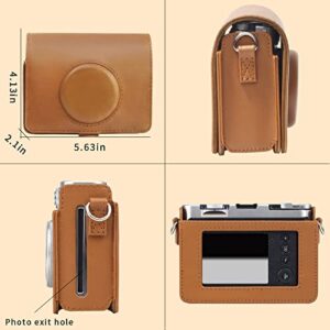 CAIYOULE Protective Case for Fujifilm Instax Mini EVO Instant Digital Hybrid Camera PU Leather Bag Accessories with Adjustable Strap & Screen Protector (Vintage Brown)
