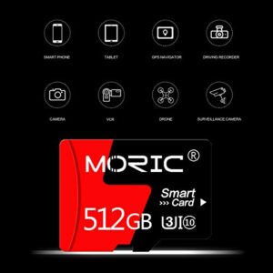 512GB High Speed Micro SD Card with Adapter Memory Card for Phone,Game Console,Dash Cam,Camcorder,Surveillance,Drones