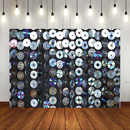 Lofaris 50's Theme Party Backdrop CD Wall Disco Background Rock and Roll Music Birthday Party Decorations Cake Table Banner 7x5ft