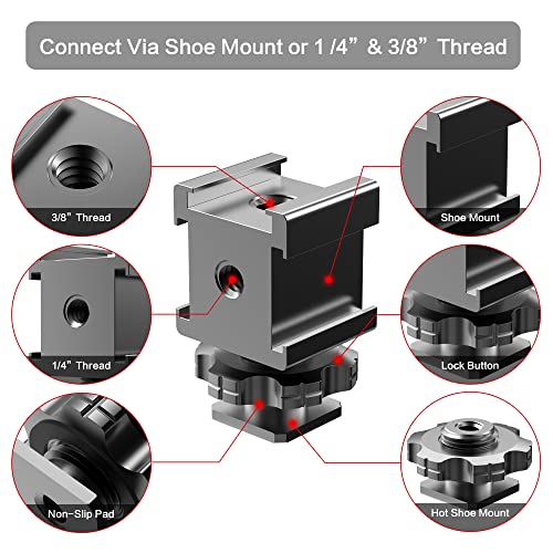 NUOBAKE Camera 3-Side Hot Shoe Mount Adapter 360 Degree Swivel Triple Cold Shoe Bracket for Monitor Microphone LED Video Light Compatible with Sony Canon Nikon DSLR Compact Camera Vlog Film