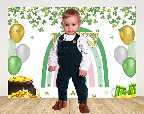 Ticuenicoa 5x3ft St. Patrick’s Day Backdrop Rainbow Lucky One Birthday Photo Background for Photography Green Shamrocks Ballons Banner 1st Birthday Party Decorations Cake Table Favor Supplies