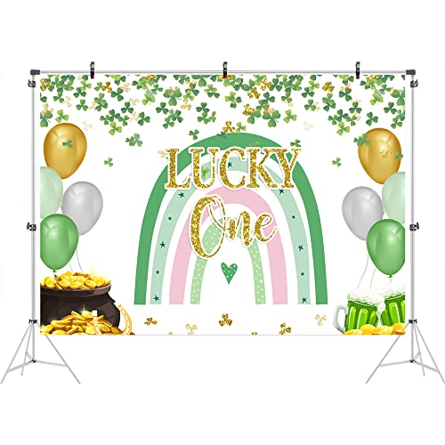 Ticuenicoa 5x3ft St. Patrick’s Day Backdrop Rainbow Lucky One Birthday Photo Background for Photography Green Shamrocks Ballons Banner 1st Birthday Party Decorations Cake Table Favor Supplies