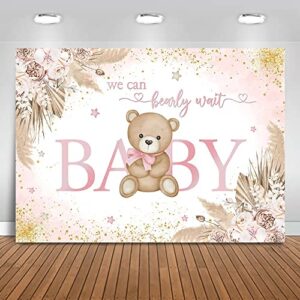 mocsicka girl bear baby shower backdrop pink boho pampas grass baby shower background we can bearly wait baby shower party cake table decoration photo booth props (7x5ft)