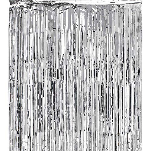 Handy Basics 3.2 ft x 9.8 ft Metallic Tinsel Foil Fringe Curtains for Party Photo Backdrop Wedding Decor (Silver)