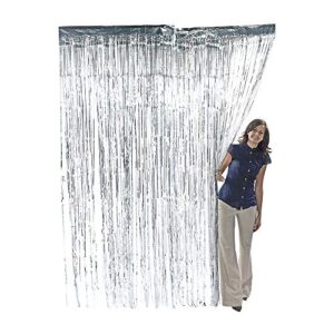 Handy Basics 3.2 ft x 9.8 ft Metallic Tinsel Foil Fringe Curtains for Party Photo Backdrop Wedding Decor (Silver)