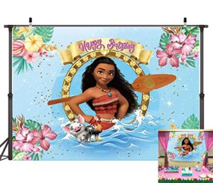 summer beach baby moana theme backdrops pink flowers blue water girls 1st birthday party photography background baby shower moana cake table decoration banner photo studio props 5x3ft