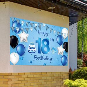 Happy 18th Birthday Backdrop Banner Extra Large Fabric Blue 18th Birthday Sign Poster Photography Background Backdrop Banner for 18th Birthday Anniversary Party Decorations Supplies, 72.8 x 43.3 Inch