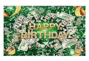 funnytree 70.8″ x 43.3″ money birthday backdrop green happy birthday party banner glitter diamond luxury champagne background supplies cake table decor gifts photobooth props