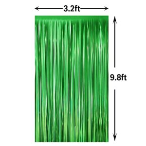 GOER 3.2 ft x 9.8 ft Metallic Tinsel Foil Fringe Curtains Party Photo Backdrop Party Streamers for Birthday,Graduation,New Year Eve Decorations Wedding Decor (1 Pack,Matte Green)