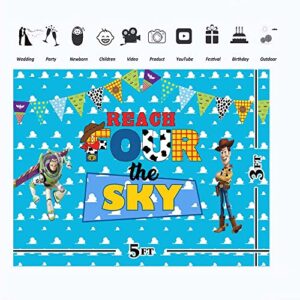 Reach Four the Sky Birthday Backdrop 5x3ft Toy Story 4 Birthday Banner for Party Supplies Vinyl Reach for the sky Backdrop Background for Kids