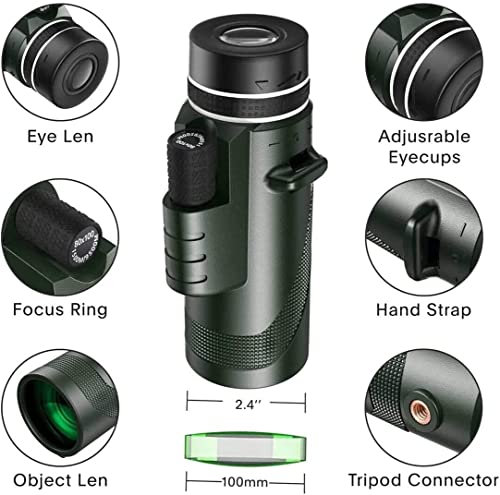 Powerful 80X100 HD Monocular Telescope, 12X Magnification Long Range Zoom with Tripod Phone Clip for Outdoor Hunting Camping Tourism