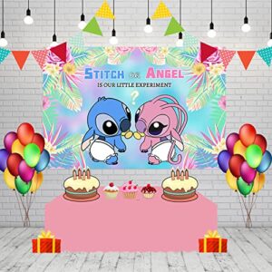 Stitch and Angel Gender Reveal Backdrop Summer Hawaii Baby Shower Banner for Party Decorations Supplies 5x3ft