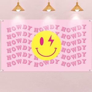 y1tvei preppy cowgirl room decor party banner aesthetic pink howdy happy face tapestry backdrop modern preppy photography background for teen girls bedroom college dorm wall hanging props photo booth