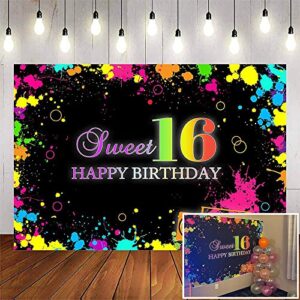 avezano sweet 16 backdrops neon glow in the dark happy 16th birthday party banners decorations graffiti 16th birthday parties backgrounds(7x5ft)