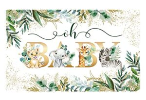 allenjoy 70.8″ x 43.3″ safari baby shower backdrop jungle animals oh baby party banner gold greenery leaves decor wild gender neutral party decorations supplies
