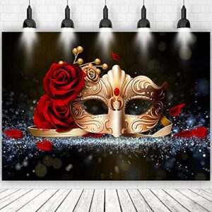 masquerade party backdrops golden mask red rose backdrop for fiesta mardi gras event dance photo background birthday studio photo video shoot props (vinyl-7x5ft)