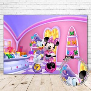 moonlight studio minnie mouse and daisy bowtique backdrop 7×5 happy birthday minnie mouse and daisy duck background for girls 2nd birthday vinyl minnie mouse bowtique birthday party supplies