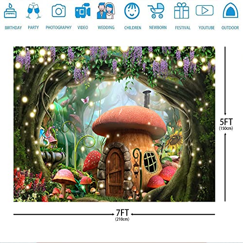Ticuenicoa 7x5ft Cartoon Mushroom Backdrop Spring Enchanted Fairytale Forest Backdrops Kids Birthday Party Decorations Easter Supplies Children Newborn Wonderland Baby Shower Fantasy Banners
