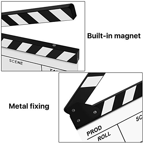 Flexzion Director Clapboard Film Movie Clapper Board Acrylic Plastic Dry Erase Stadio Camera TV Video Cut Action Scene Slate Board 10x12" with Black/White Sticks