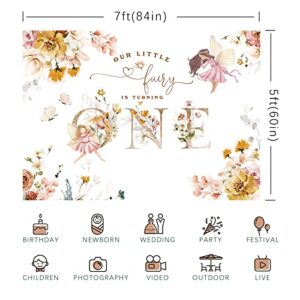 Rsuuinu Floral Fairy 1st Birthday Backdrop for Photography Flowers Fairy Tale Tea Wonderland Princess Girl Happy First Birthday Party Background Decoration Banner Supplies Photo Booth Props 7x5ft
