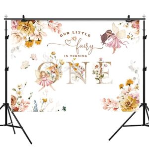 Rsuuinu Floral Fairy 1st Birthday Backdrop for Photography Flowers Fairy Tale Tea Wonderland Princess Girl Happy First Birthday Party Background Decoration Banner Supplies Photo Booth Props 7x5ft
