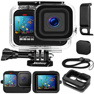 waterproof case housing for gopro hero 11/10 and 9 black tempered glass screen protector silicone sleeve protective case accessories kit bundle for gopro 11 gopro10 gopro9 go pro -04e