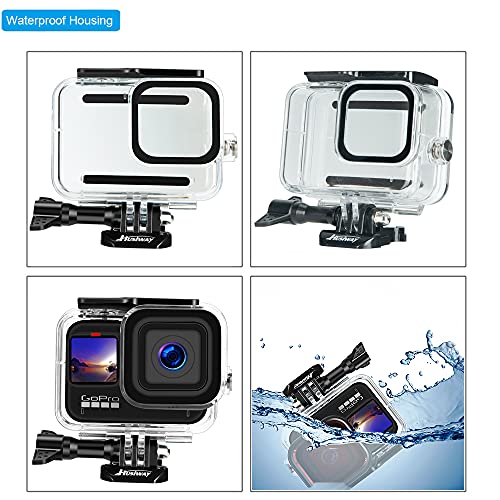 Waterproof Case Housing for GoPro Hero 11/10 and 9 Black Tempered Glass Screen Protector Silicone Sleeve Protective Case Accessories Kit Bundle for Gopro 11 Gopro10 Gopro9 Go Pro -04E