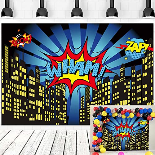 Superhero City Theme Photo Booth Birthday Party Decoration Supplies Background Studio Prop (7x5FT)