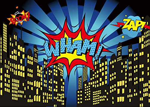 Superhero City Theme Photo Booth Birthday Party Decoration Supplies Background Studio Prop (7x5FT)