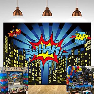 Superhero City Theme Photo Booth Birthday Party Decoration Supplies Background Studio Prop (7x5FT)