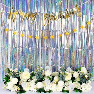 4 Pack Silver Tinsel Foil Fringe Curtain Backdrop, 3.28Ft x 8.2Ft Metallic Streamers for Photo Booth Props Wedding Bridal Shower Bachelorette Birthday Halloween Christmas Party Decoration