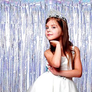 4 Pack Silver Tinsel Foil Fringe Curtain Backdrop, 3.28Ft x 8.2Ft Metallic Streamers for Photo Booth Props Wedding Bridal Shower Bachelorette Birthday Halloween Christmas Party Decoration