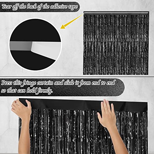 6 Pack Black Foil Fringe Curtains Party Backdrop, 3.28 x 8.2 ft Metallic Foil Tinsel Fringe Backdrop Door Fringe for Photo Wedding Birthday Bridal Showers Graduation Theme Party Decorations