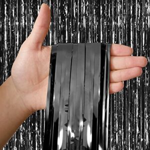 6 Pack Black Foil Fringe Curtains Party Backdrop, 3.28 x 8.2 ft Metallic Foil Tinsel Fringe Backdrop Door Fringe for Photo Wedding Birthday Bridal Showers Graduation Theme Party Decorations