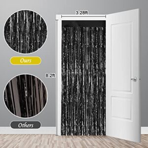 6 Pack Black Foil Fringe Curtains Party Backdrop, 3.28 x 8.2 ft Metallic Foil Tinsel Fringe Backdrop Door Fringe for Photo Wedding Birthday Bridal Showers Graduation Theme Party Decorations