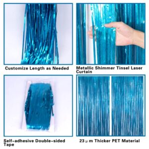 2 Pack 3.2ft x 8.2ft Blue Foil Fringe Curtains Photo Backdrop Party Decorations, Metallic Tinsel Foil Fringe Streamer Curtains for Party Door Wall Curtains Bachelorette Christmas New Year Decorations