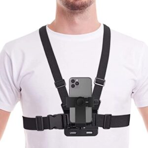 phone chest strap mount for pov/vlog videos, chest harness holder compatible with iphone 13 12 11pro max plus,samsung,gopro hero 9, 8, 7, 6,akaso,action camera and cell phone video shoot accessories