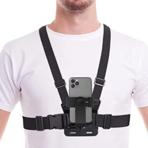 Phone Chest Strap Mount for POV/VLOG Videos, Chest Harness Holder Compatible with iPhone 13 12 11Pro Max Plus,Samsung,GoPro Hero 9, 8, 7, 6,AKASO,Action Camera and Cell Phone Video Shoot Accessories