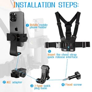 Phone Chest Strap Mount for POV/VLOG Videos, Chest Harness Holder Compatible with iPhone 13 12 11Pro Max Plus,Samsung,GoPro Hero 9, 8, 7, 6,AKASO,Action Camera and Cell Phone Video Shoot Accessories