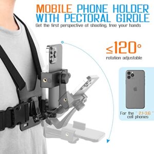 Phone Chest Strap Mount for POV/VLOG Videos, Chest Harness Holder Compatible with iPhone 13 12 11Pro Max Plus,Samsung,GoPro Hero 9, 8, 7, 6,AKASO,Action Camera and Cell Phone Video Shoot Accessories
