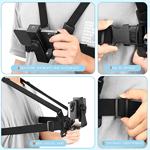 Phone Chest Strap Mount for POV/VLOG Videos, Chest Harness Holder Compatible with iPhone 13 12 11Pro Max Plus,Samsung,GoPro Hero 9, 8, 7, 6,AKASO,Action Camera and Cell Phone Video Shoot Accessories