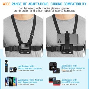 Phone Chest Strap Mount for POV/VLOG Videos, Chest Harness Holder Compatible with iPhone 13 12 11Pro Max Plus,Samsung,GoPro Hero 9, 8, 7, 6,AKASO,Action Camera and Cell Phone Video Shoot Accessories