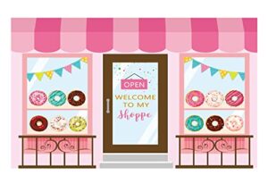 funnytree donut shoppe backdrop girls pink sweet dessert shop themed party photography background baby shower birthday cake table decorations banner photo studio booth props