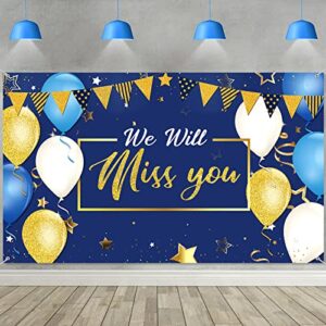 we will miss you party decorations, extra large going away party backdrop miss you photography background banner for farewell anniversary retirement graduation party, 72.8 x 43.3 inch (blue)