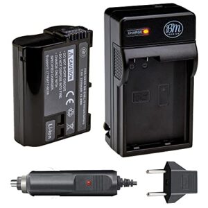 bm premium en-el15b battery and battery charger for nikon z6, z7, d780, d850, d7500, 1 v1, d500, d600, d610, d750, d800, d800e, d810, d810a, d7000, d7100, d7200 digital cameras