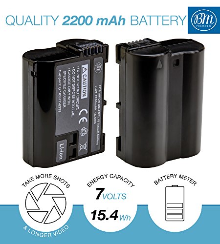 BM Premium EN-EL15B Battery and Battery Charger for Nikon Z6, Z7, D780, D850, D7500, 1 V1, D500, D600, D610, D750, D800, D800E, D810, D810A, D7000, D7100, D7200 Digital Cameras