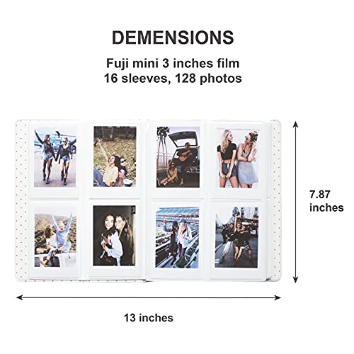 128 Pockets Mini Photo Album for Fujifilm Instax Mini 70 7s 8 8+ 9 11 25 50s 90, Polaroid Z2300, Polaroid PIC-300P Film Instant Camera & Name Card (Smokey White)