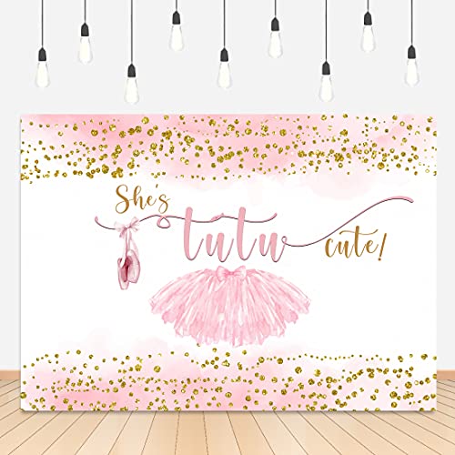 Lofaris 7x5ft Tutu Cute Backdrop for Girls Baby Shower Photography Background Golden Dots Girls Birthday Party Decorations Banner Blush Pink Glitter Ballet Shoes Tutu Photo Booth Props